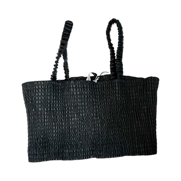 PROENZA SCHOULER WHITE LABEL Faux Leather Smocked Crop Top Sz M - Picture 3 of 8